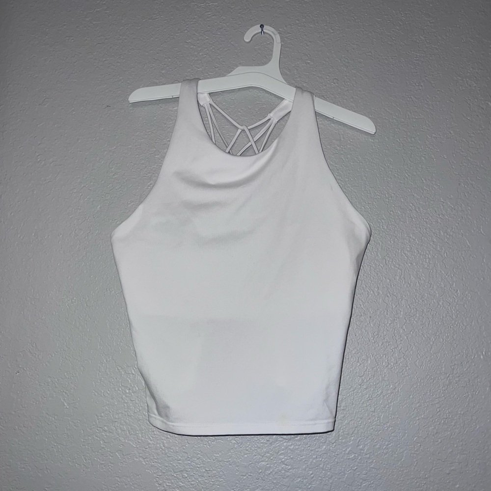 Fabletics Women White Built In Padded Bra Crossback Sports Top
